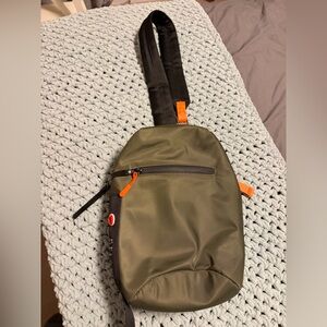 Sleek Olive Crossbody Bag with Orange Accents